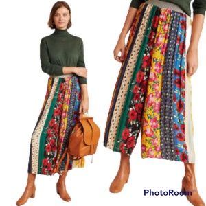 Anthropologie Spirited Patchwork Pleated Palazzo Pants Wide Leg